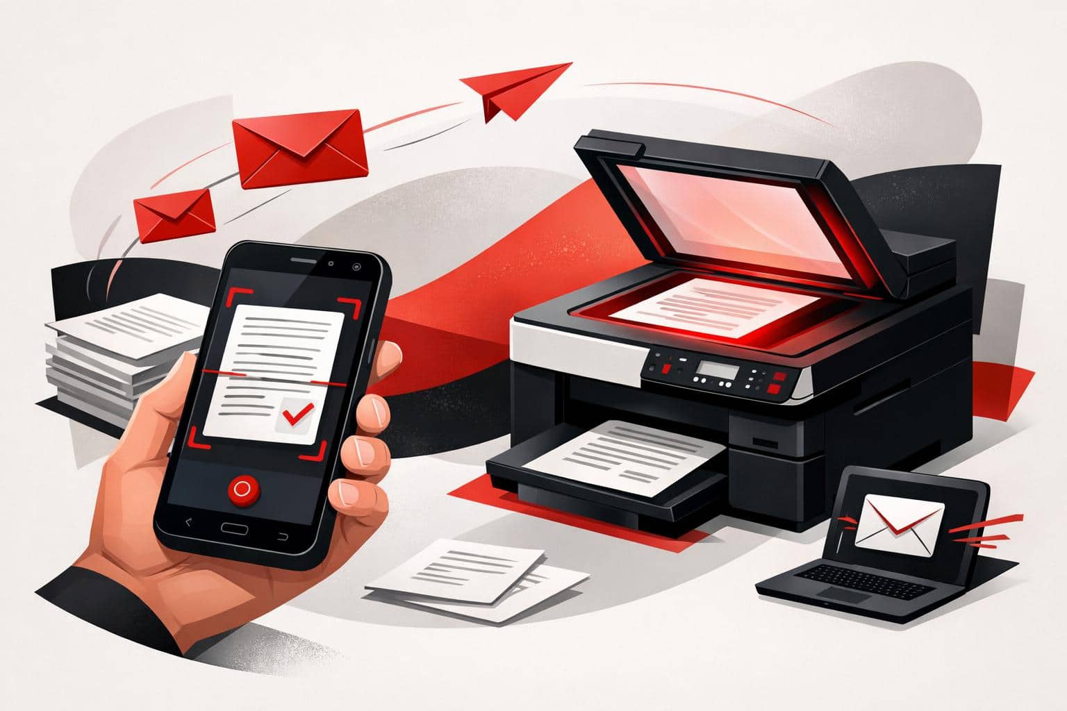 Scan documents to email using phones or printers